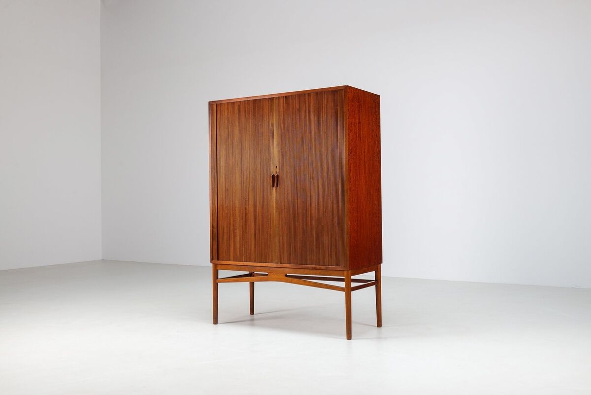 Danish high cabinet in teak with tambour doors Denmark 1960