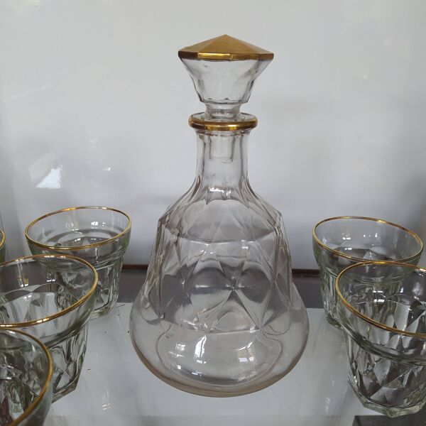 Ensemble verres à vin et carafe en verre bvb france r e g d 1950.