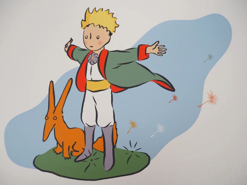 Antoine de Saint-Exupéry : Le Petit Prince et son ami le renard, lithographie