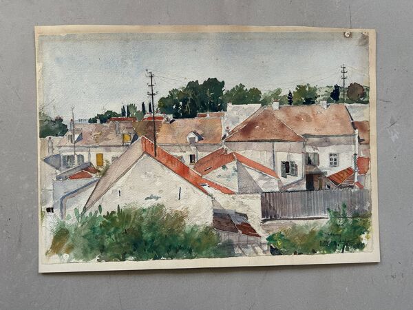 Aquarelle signée, datée 1955 / Taverny