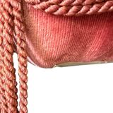 Set of 2 vintage old rose armchairs with fringes.