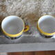Series of 6 ceramic and stainless steel cups - 70s - Vintage