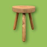 Antique solid wood tripod stool - 1960s