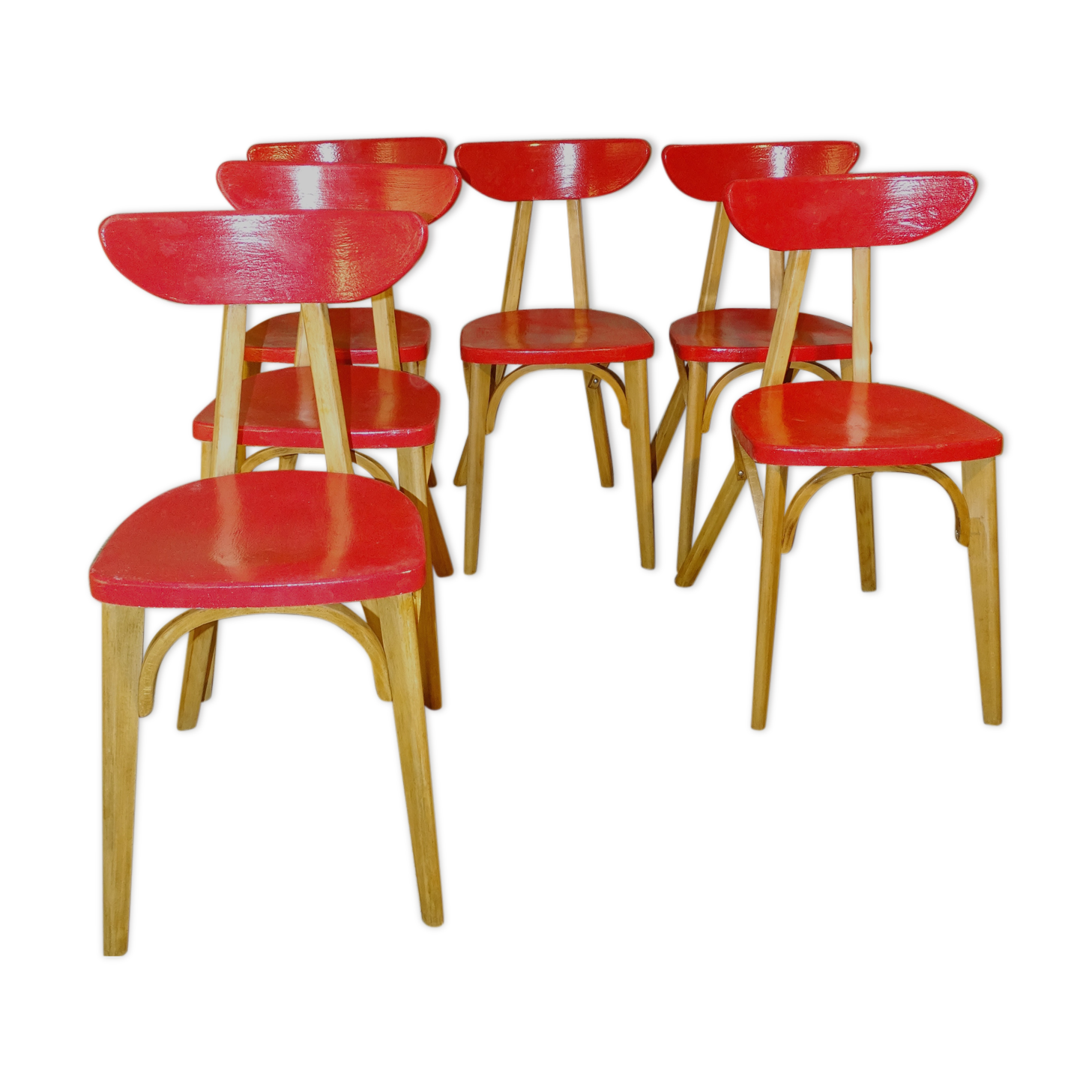 Lot de 6 chaises bistrot vintage 1955 " banane"
