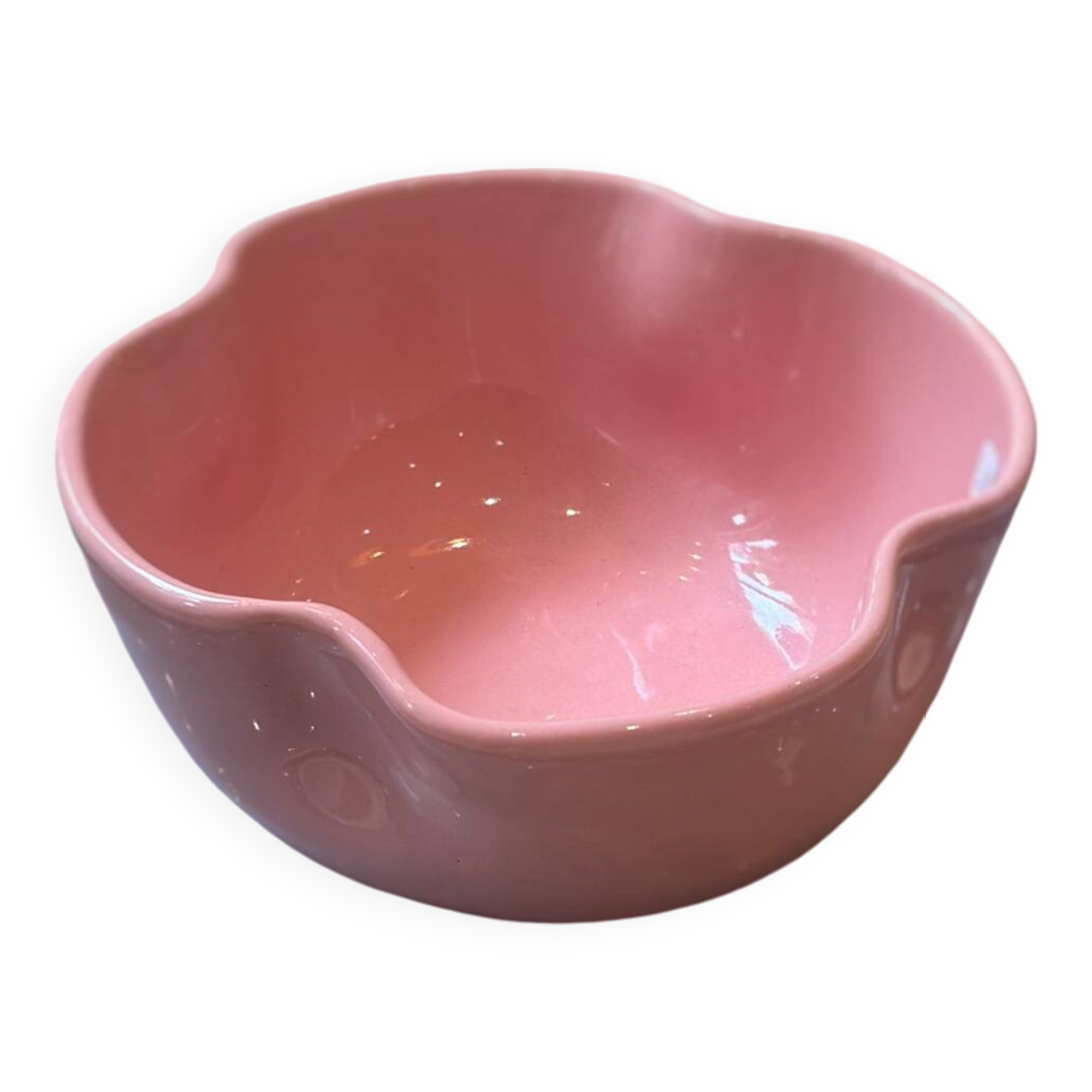 Handmade enameled ceramic bowl with pink clover flower Barbapapa