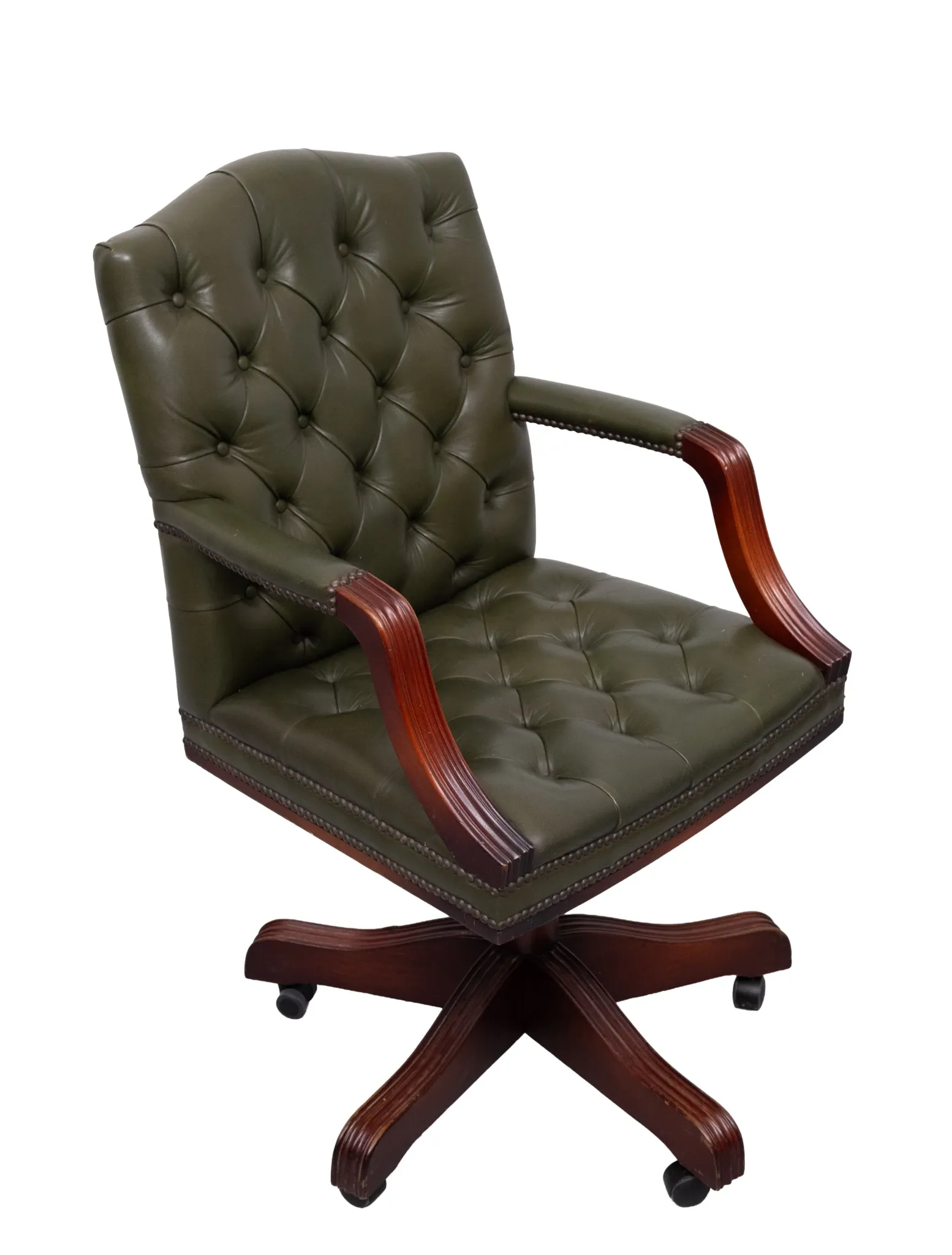Chesterfield Green tufted Leather desk chair by Wade England 1960s