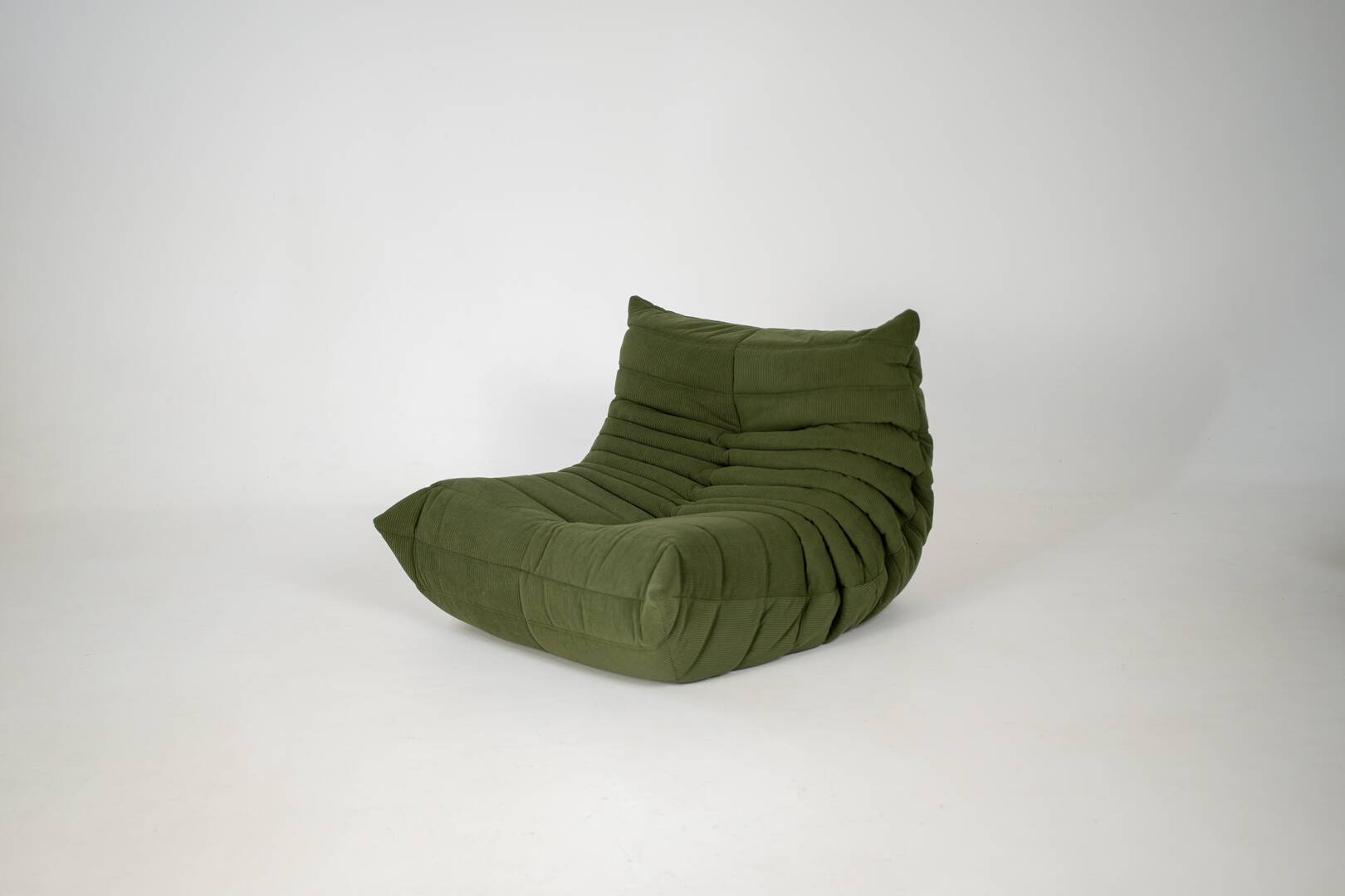 Togo set of armchair and pouf in khaki corduroy