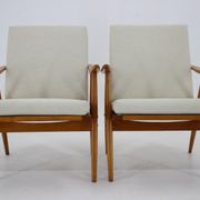 1970s pair of beech armchairs, czechoslovakia