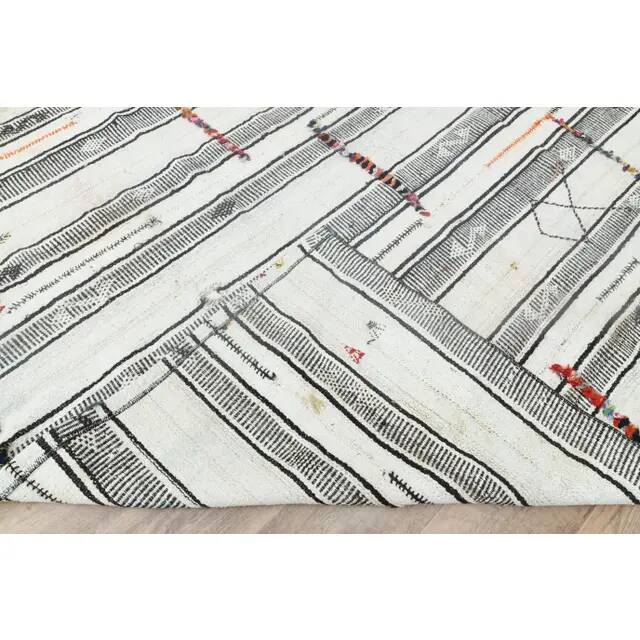 1970s Vintage Turkish Handmade Wool Cotton Beige Kilim Rug 174x265