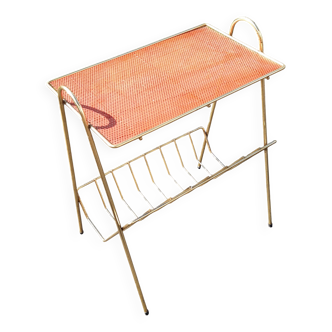 Perforated sheet metal magazine rack in the style of Mathieu Mategot, 1950s