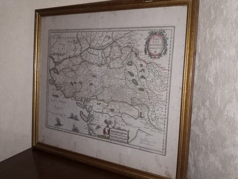Authentic old map of the seventeenth century of Poitou by judocus Hondius 1630 double-sided