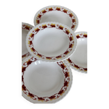 5 Vintage earthenware soup plates from L'Amandinoise, Duck model with leaf border...