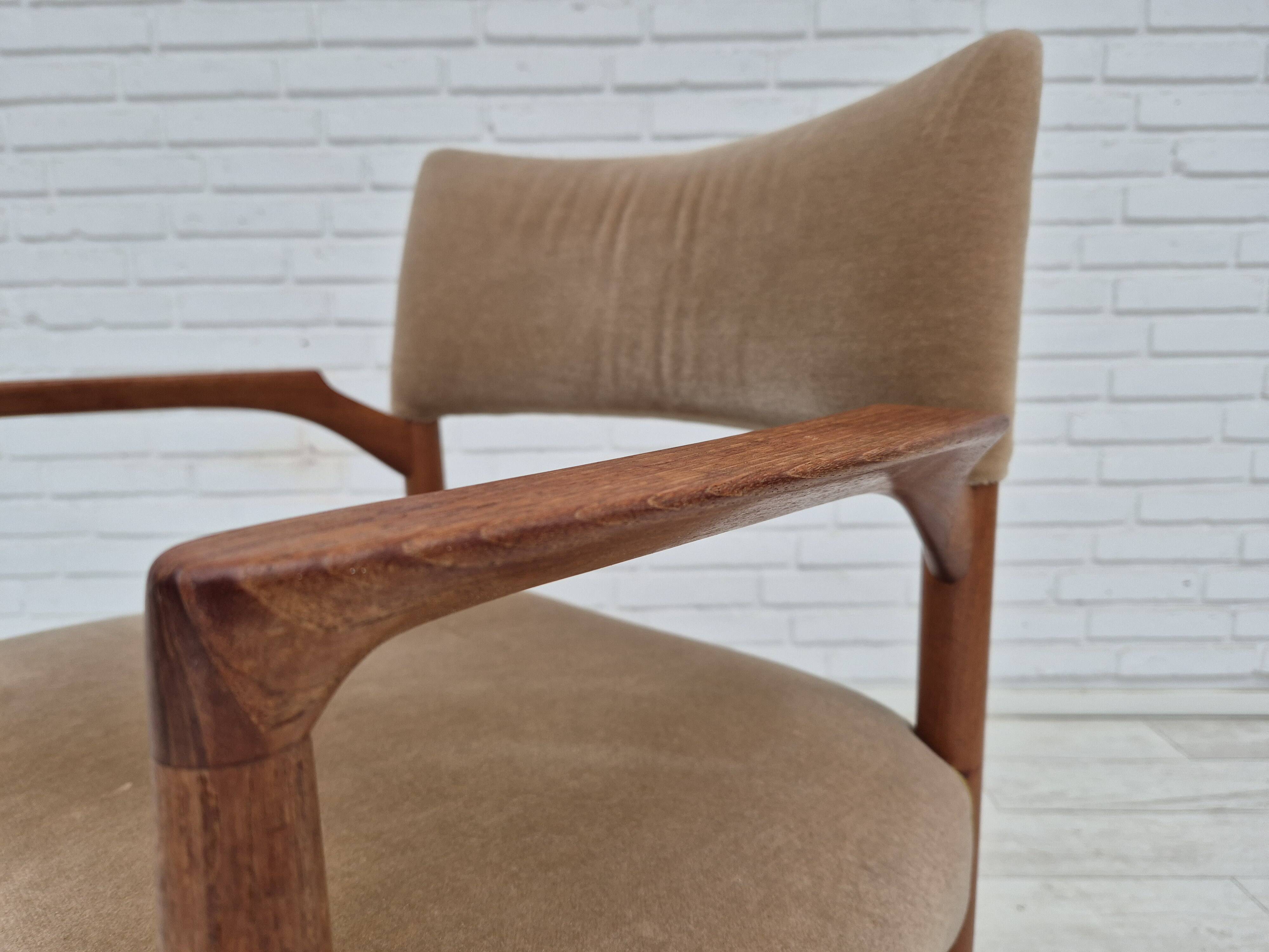 1960s, Danish chair, solid teak wood, furniture velour.