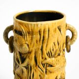 Large handmade glazed ceramic floor vase, handled vase with maritime motifs