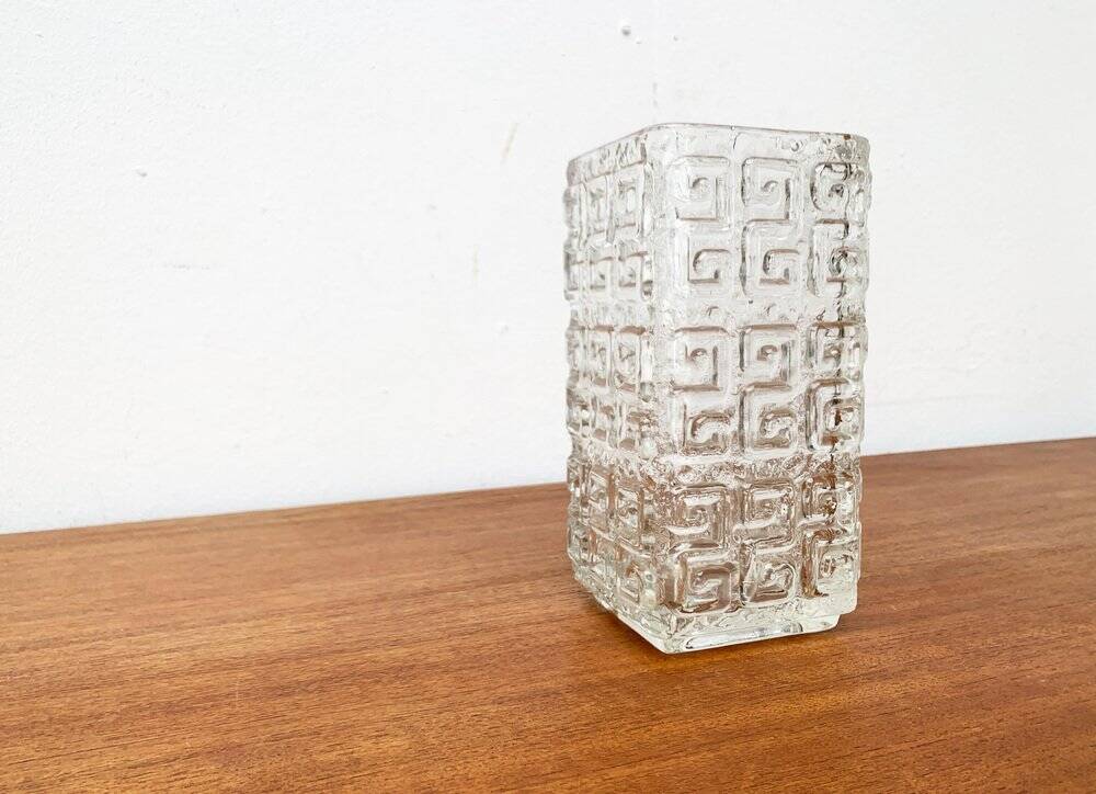 Large Finnish glass block vase from the mid-century by Tamara Aladin for Riihimäki, 1960s.