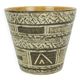 1950s plant pot abstract sgraffito decor shades of brown and beigt