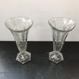 Paire de vases ancien style art déco verre moulé vintage