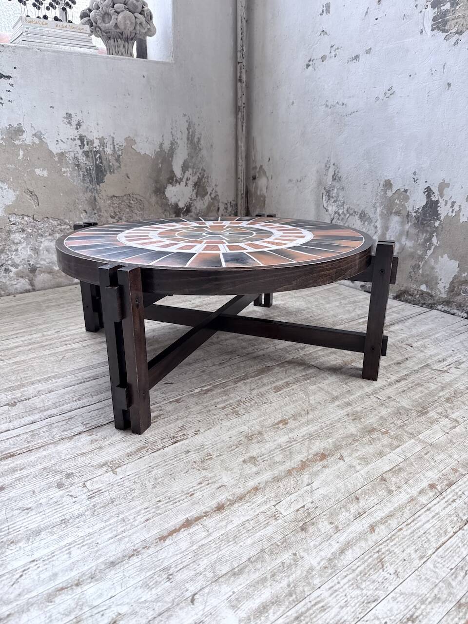 Round coffee table Roger Capron herbarium terracotta