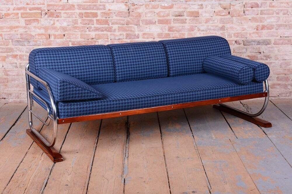 Czech Bauhaus Chrome and Beech Sofa attributed to Robert Slezak, 1930s