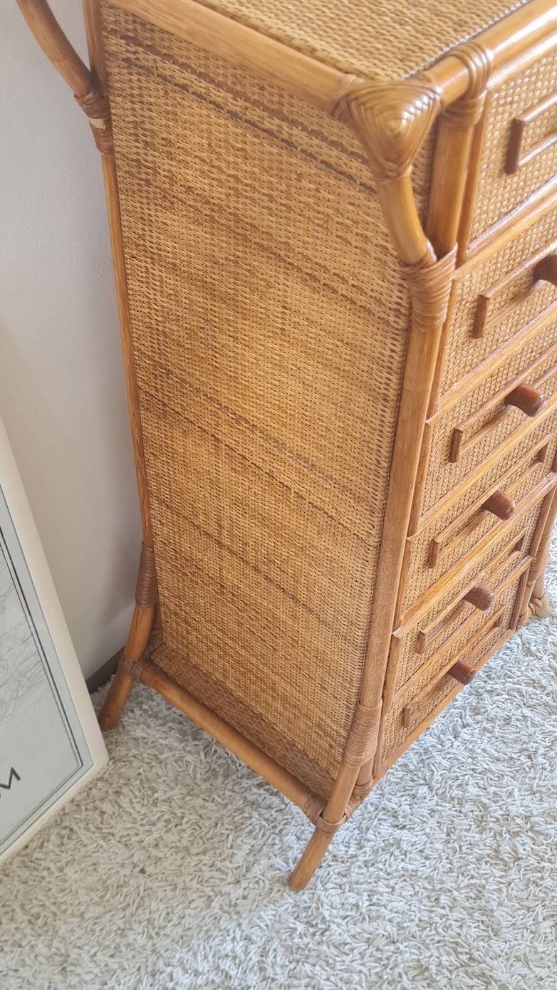 Rattan chest of drawers from the 1970s.