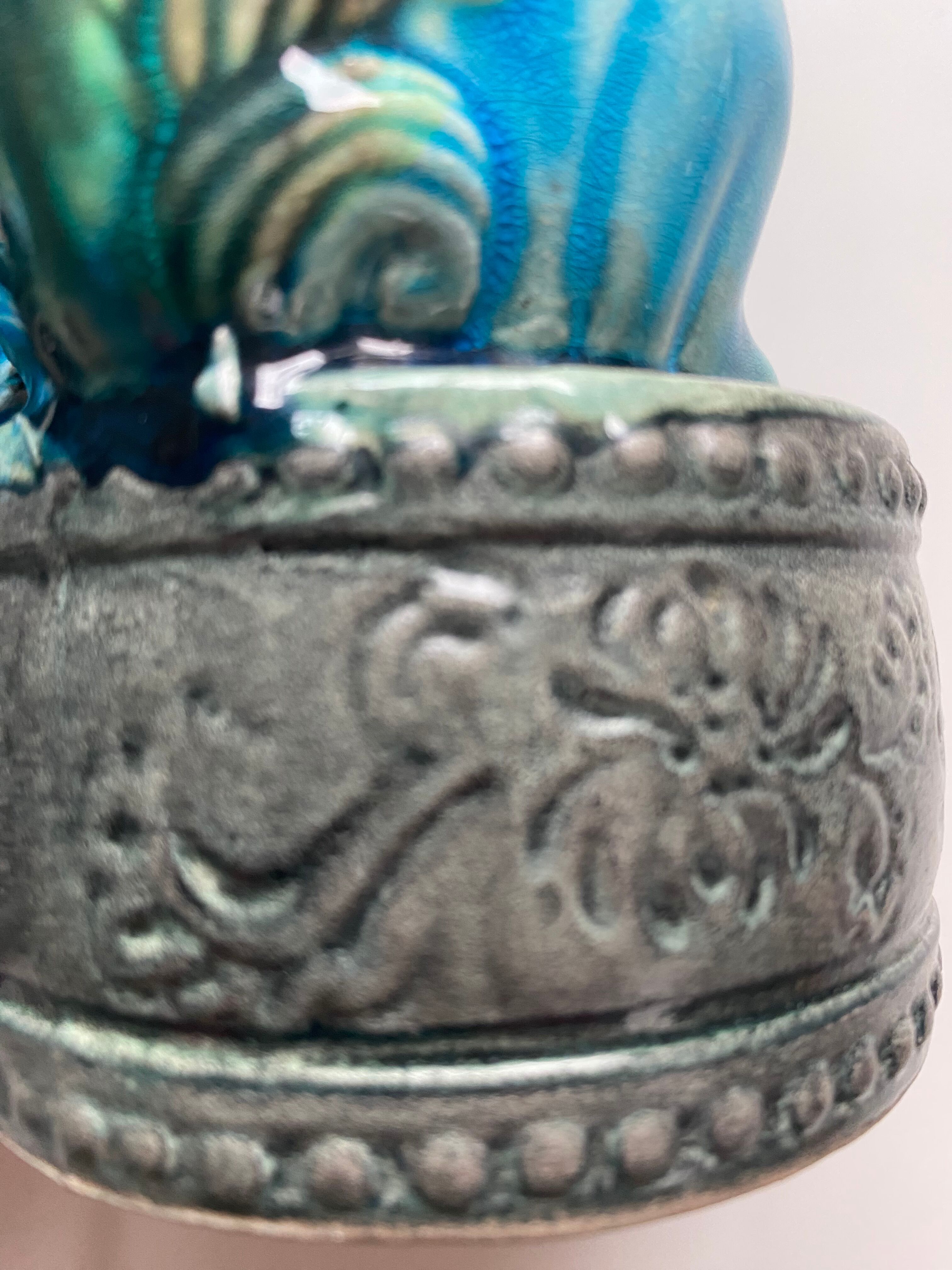 Pair of Chinese Blue Ceramic Foo Dogs
