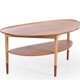 Scandinavian coffee table or half-moon side table in walnut