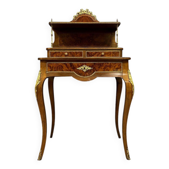 Bureau bonheur du jour de Dame style Louis XV en marqueterie vers 1880
