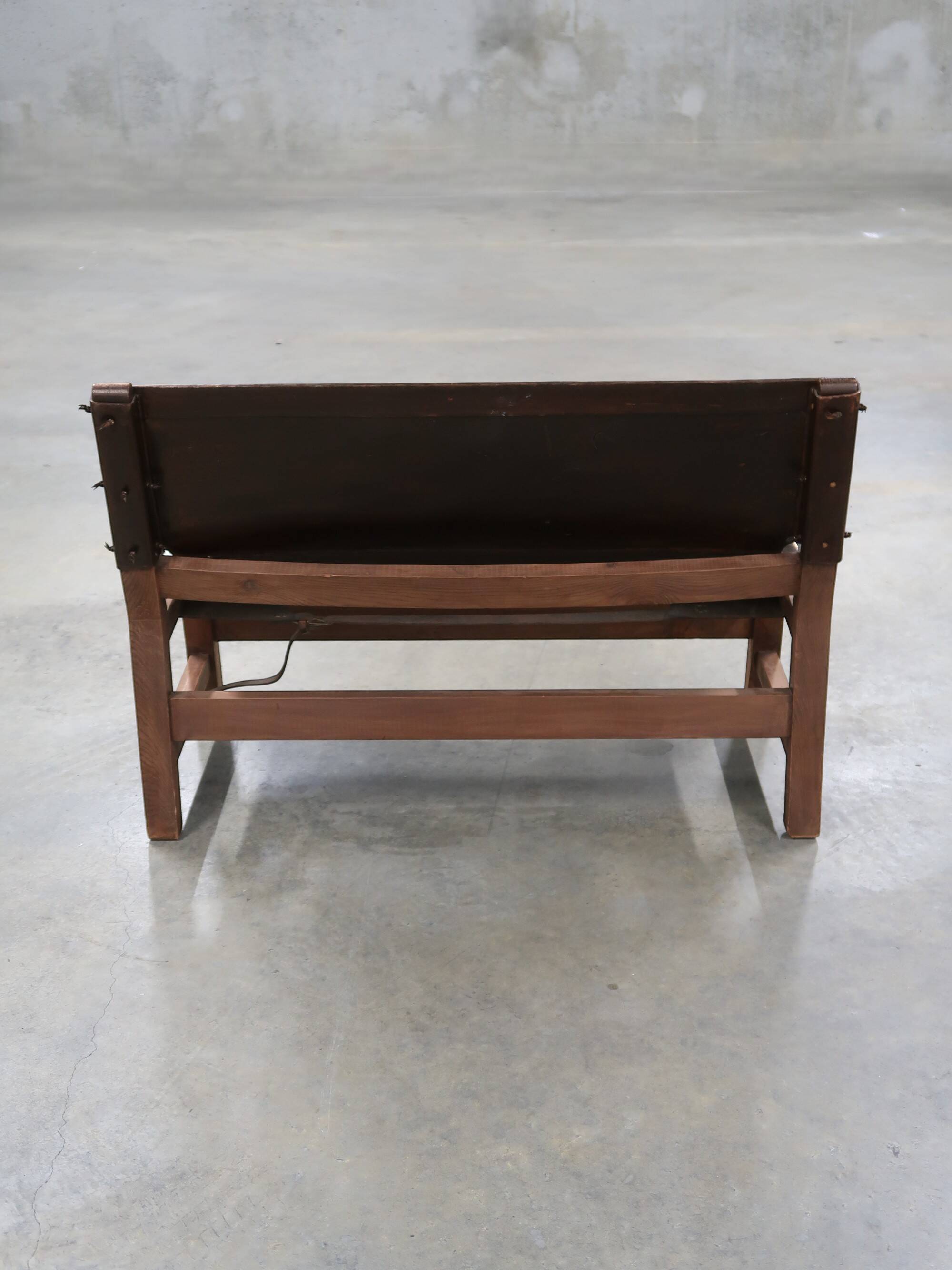 20th century leather and wood bench