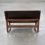 20th century leather and wood bench
