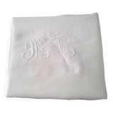Antique white linen tablecloth monogrammed MC 1.68 X 1.70 m