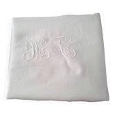Nappe ancienne en lin blanc monogrammée MC  1.68 X 1.70 m