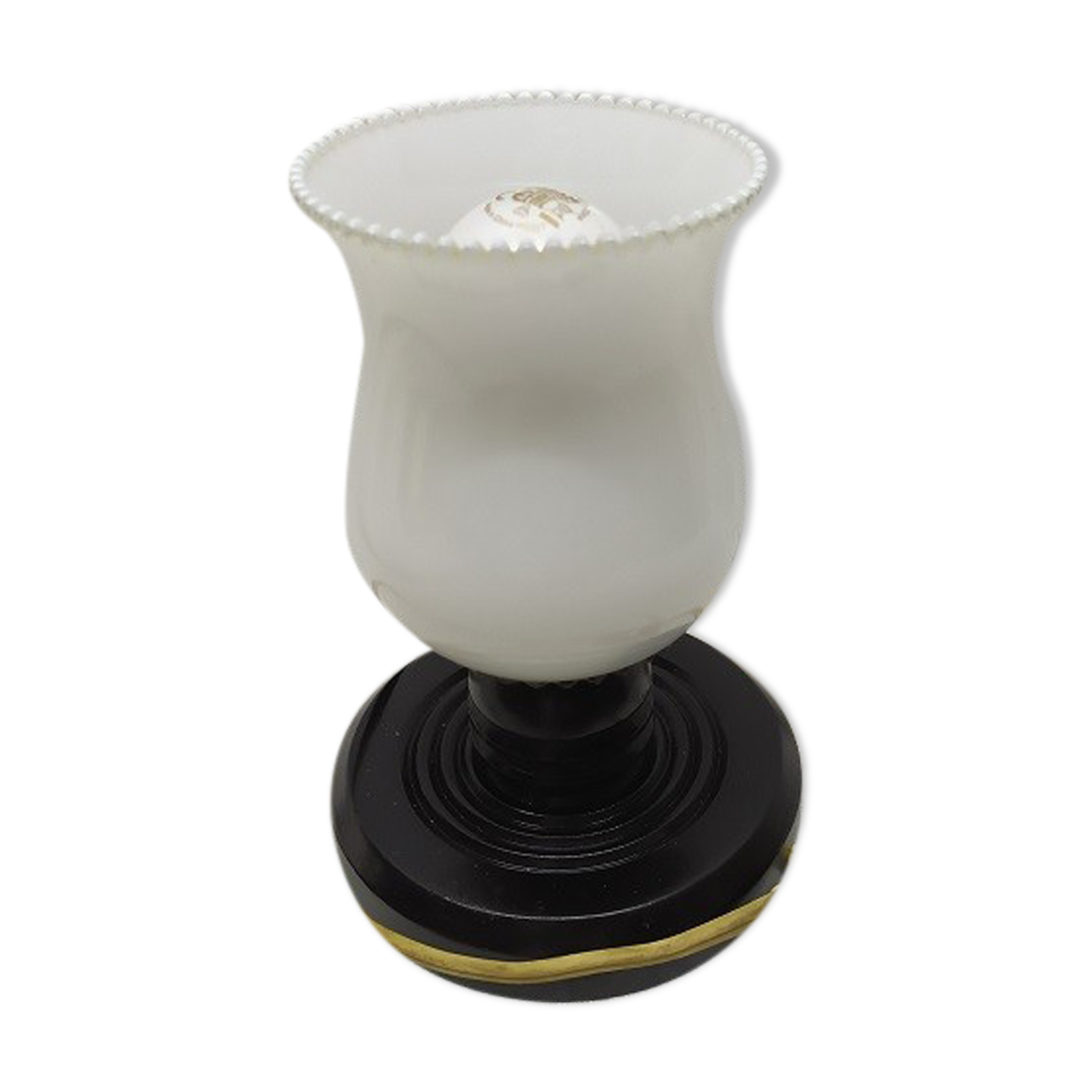 Bedside lamp base wood globe white glass Old Vintage shabby chic