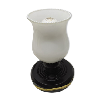 Lampe de chevet base bois globe verre blanc Ancienne Vintage shabby chic