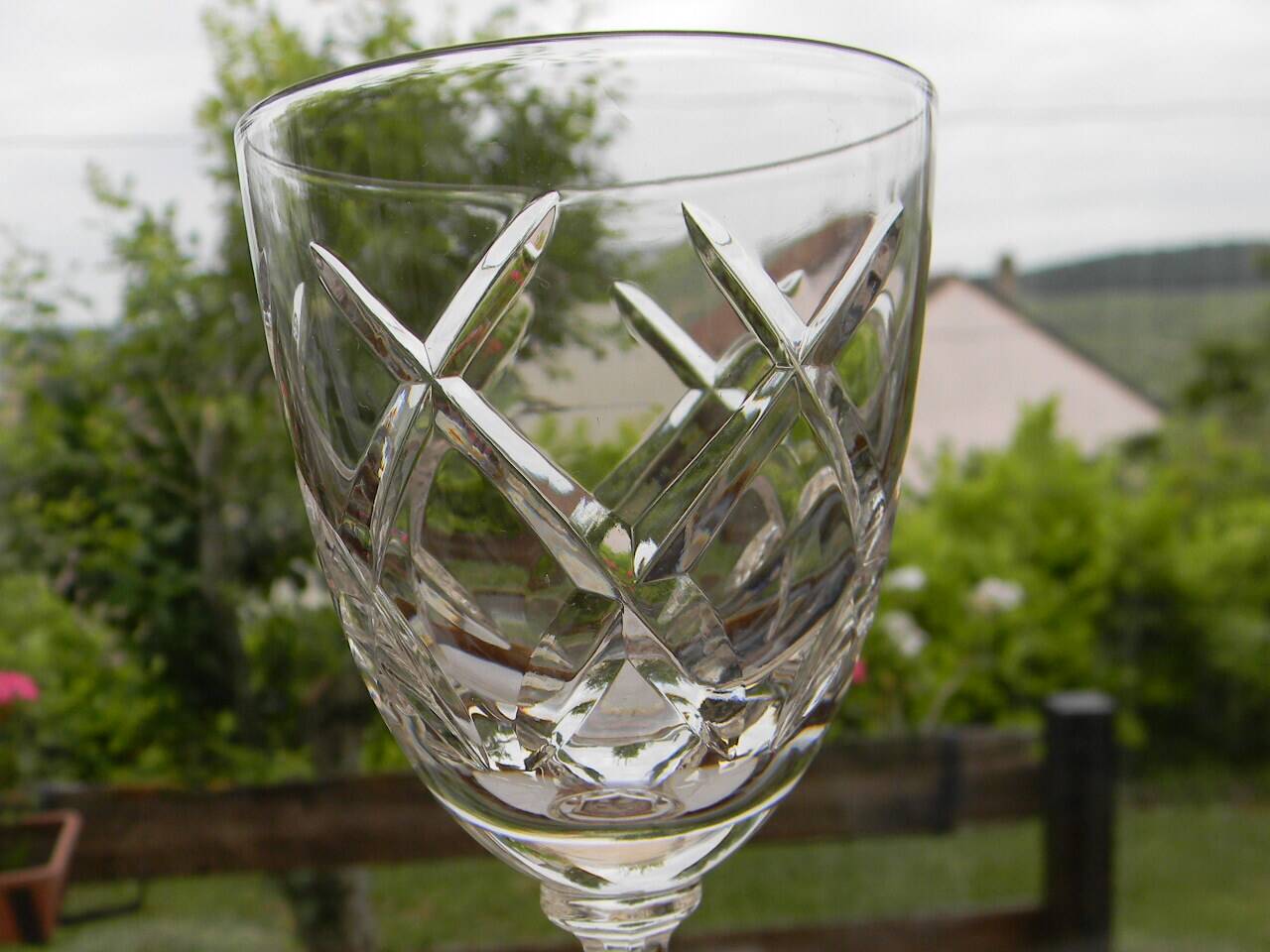 Set of 6 SEVRES crystal white wine glasses.