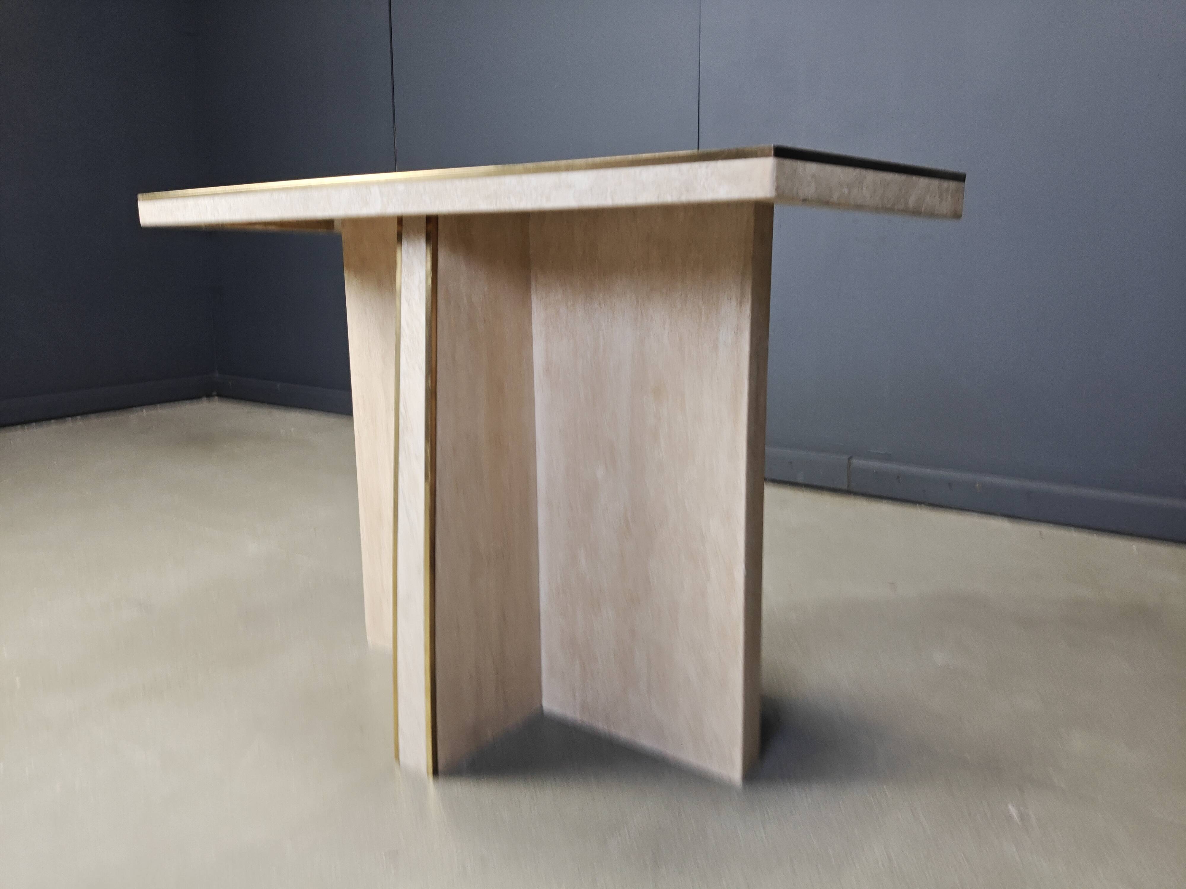 Vintage travertine and brass console table, 1970s