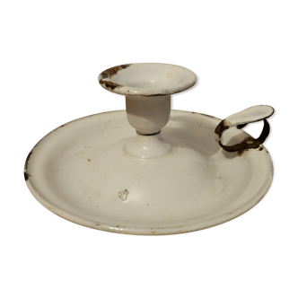 White enamelled candle holder