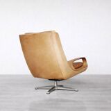Vintage Mid-Century German Modern Leather Swivel Chairs by Carl Straub