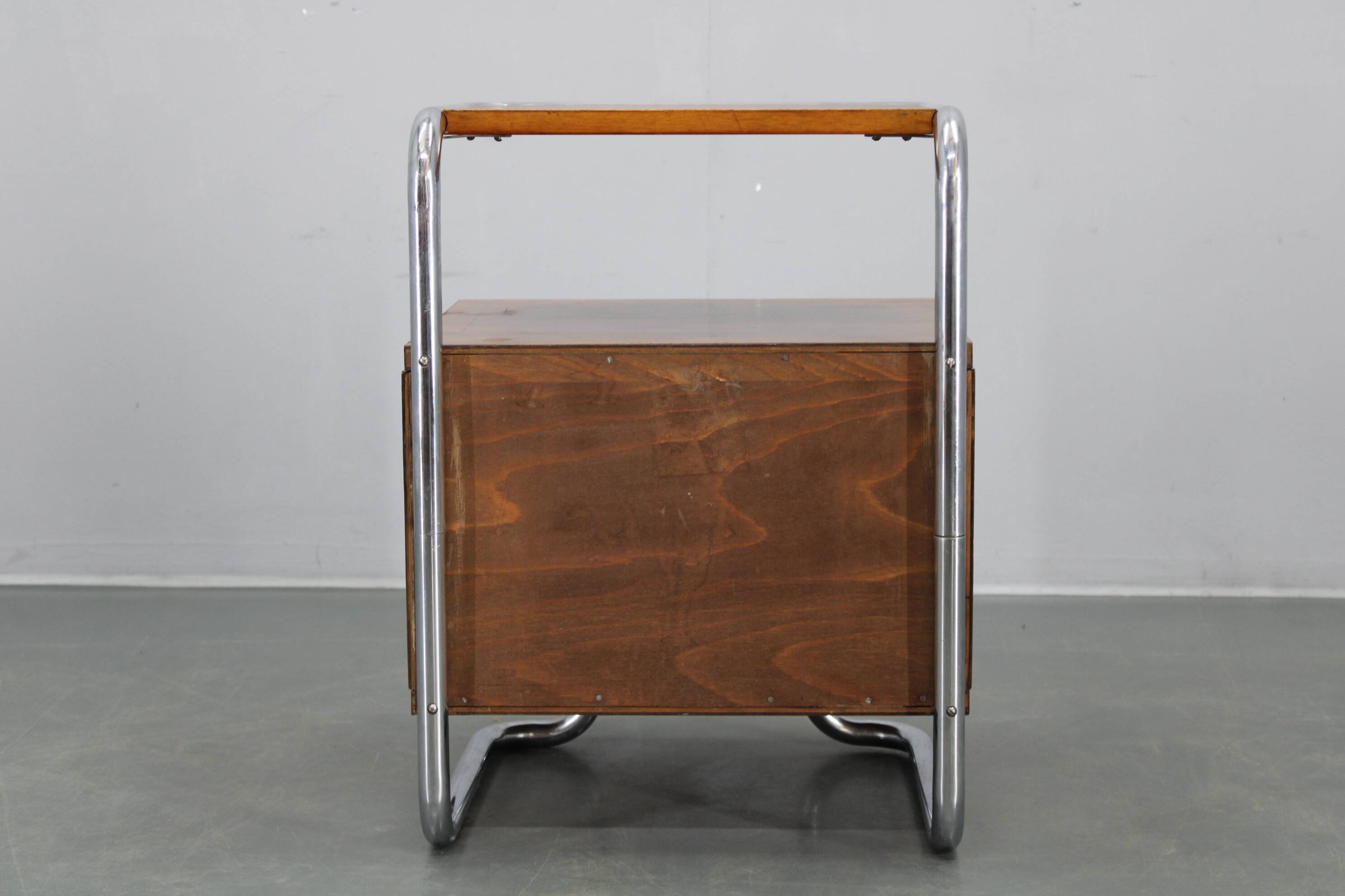 Restored Bauhaus chrome and walnut nightstand, Czechoslovakia 1940s