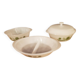 Lot de 3 plats vintage en pyrex fleurs vertes