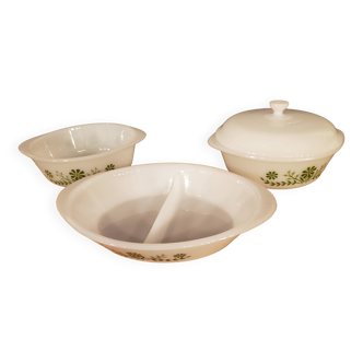 Lot de 3 plats vintage en pyrex fleurs vertes