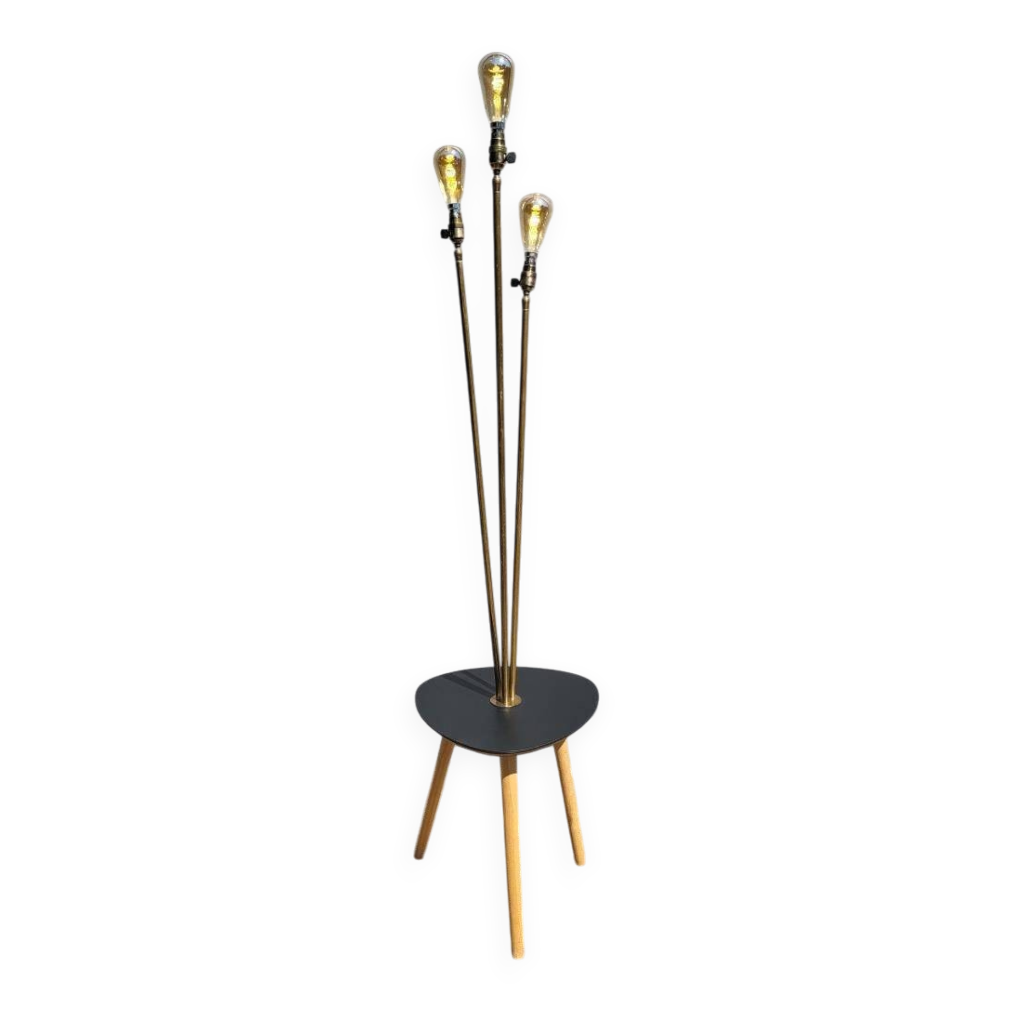 Three-light painter's table lamp in brass from the 1950s.