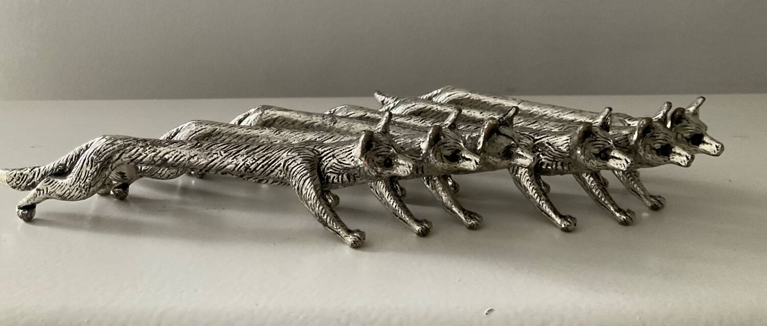 Set of 6 silver-plated fox knife rests