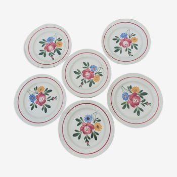 Set de 6 assiettes plates en faience à decor de fleurs multicolores