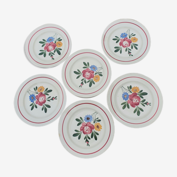 6 flat plates with multicolored flowers