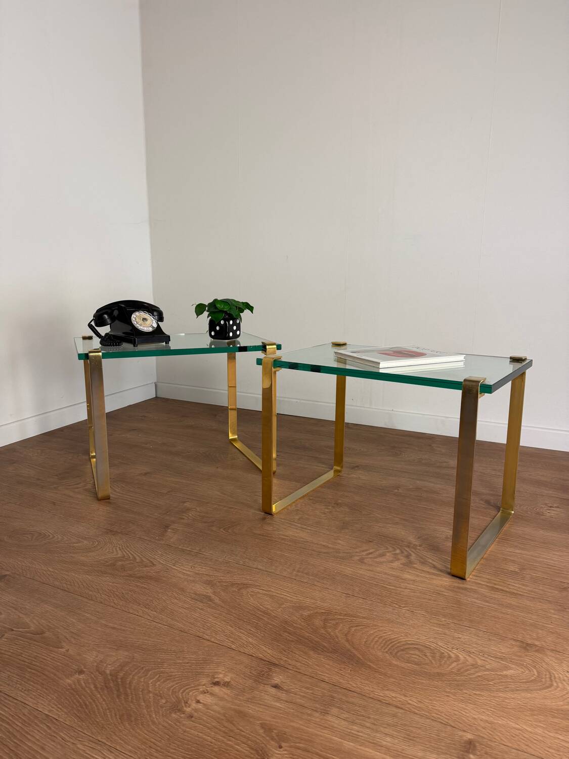 Pair of vintage gilt coffee tables by Friedrich Wilhelm Möller, 1970s