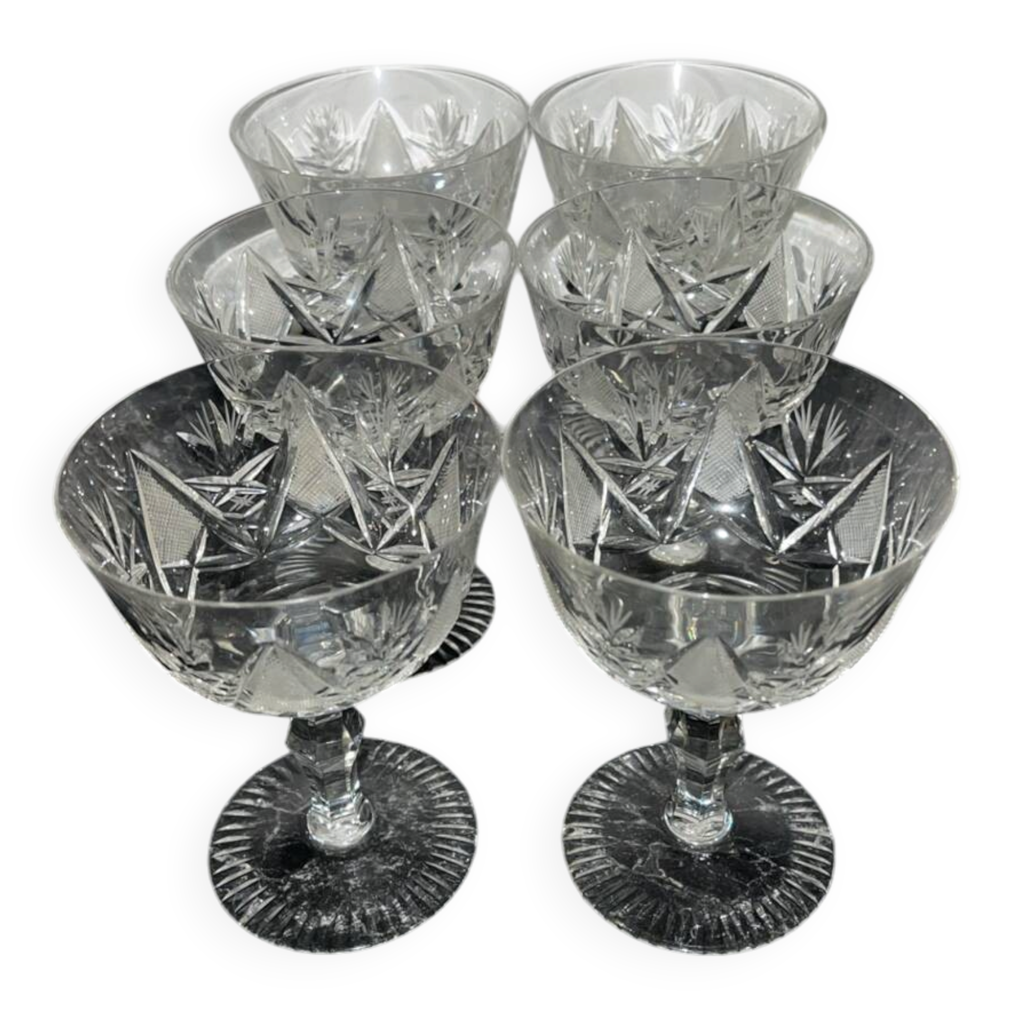 6 vintage cut crystal cups