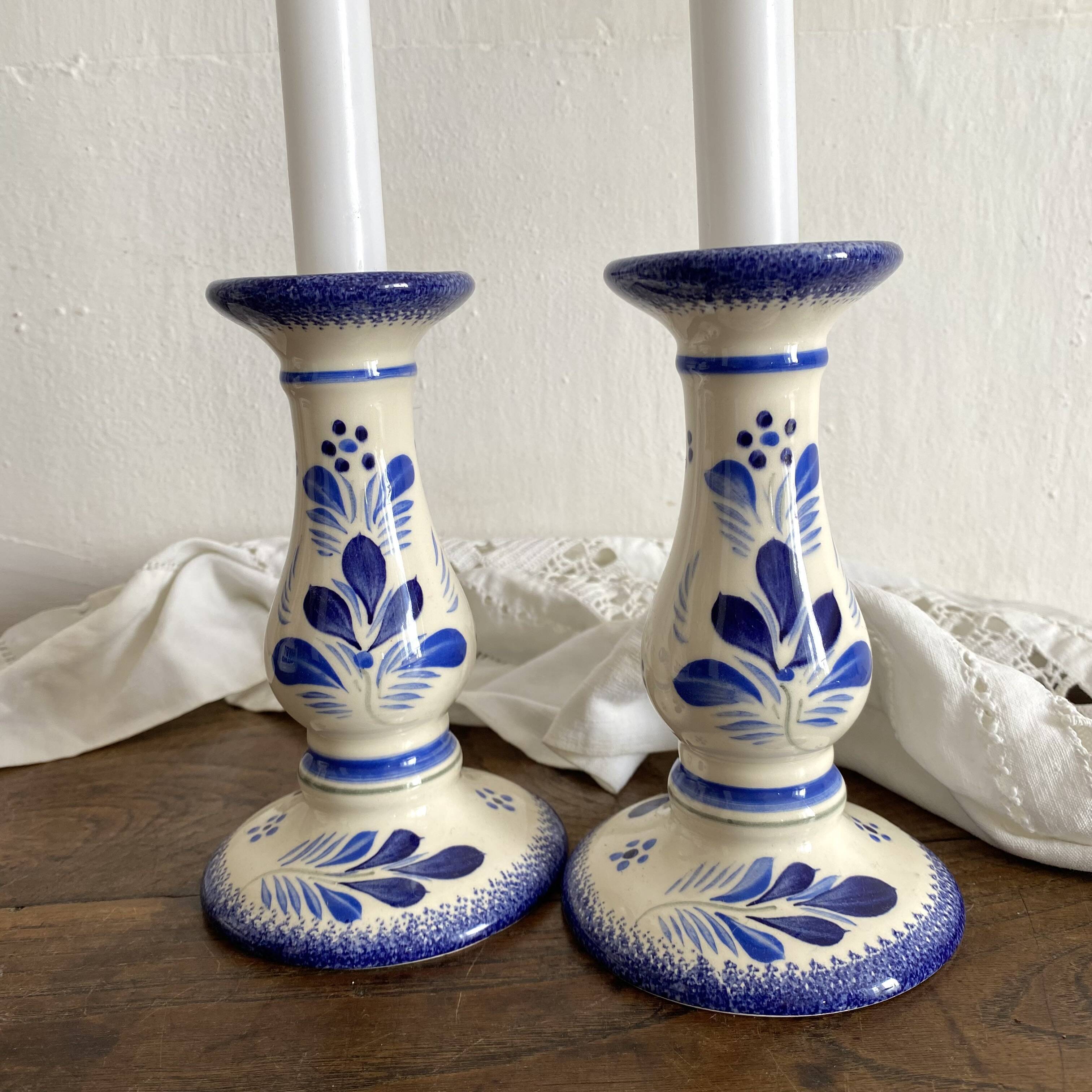 Pair of Quimper earthenware candlesticks