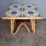 Vintage rattan and ceramic coffee table ep 1970