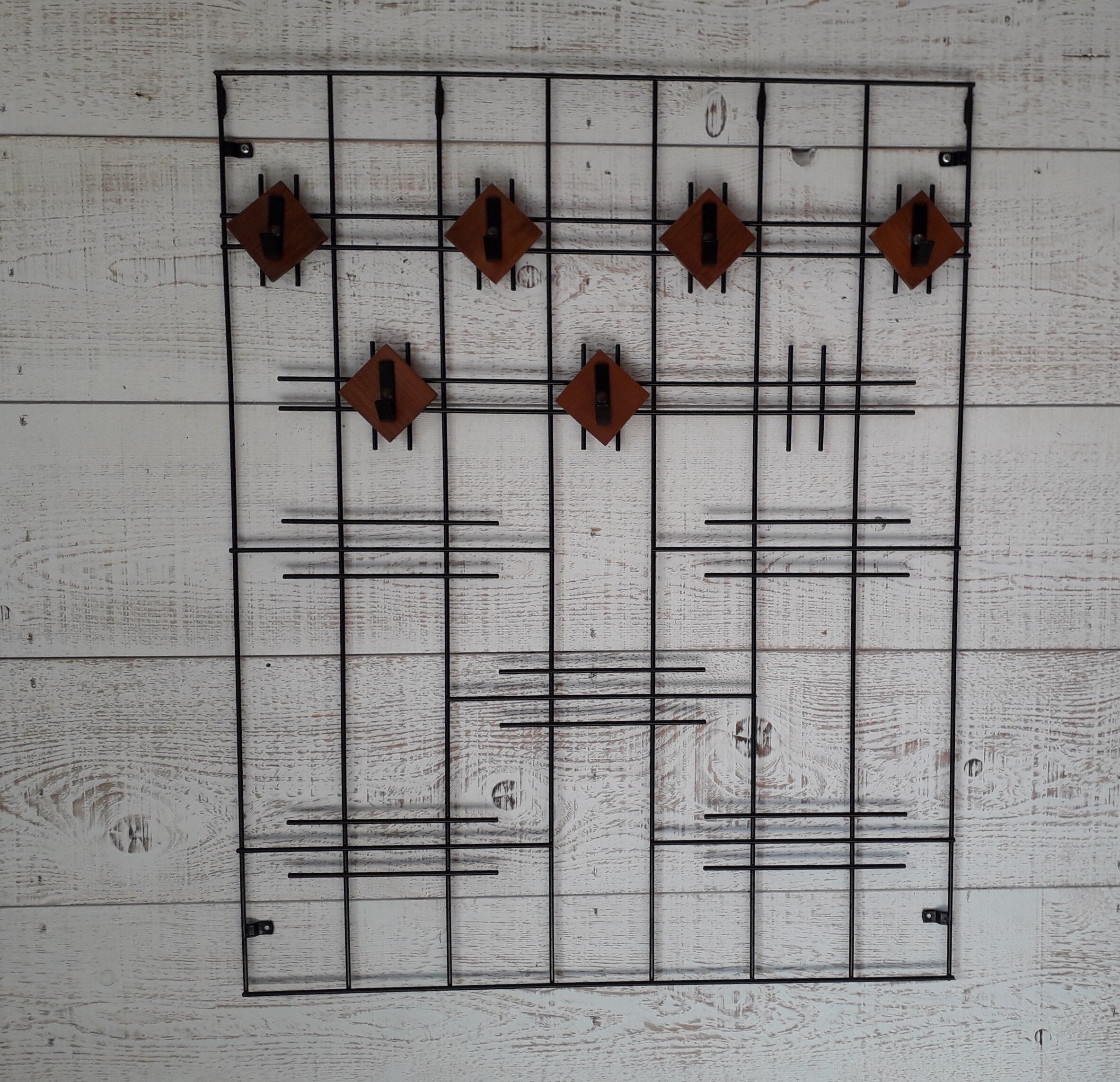 Coat rack and hat in metal and vintage teak