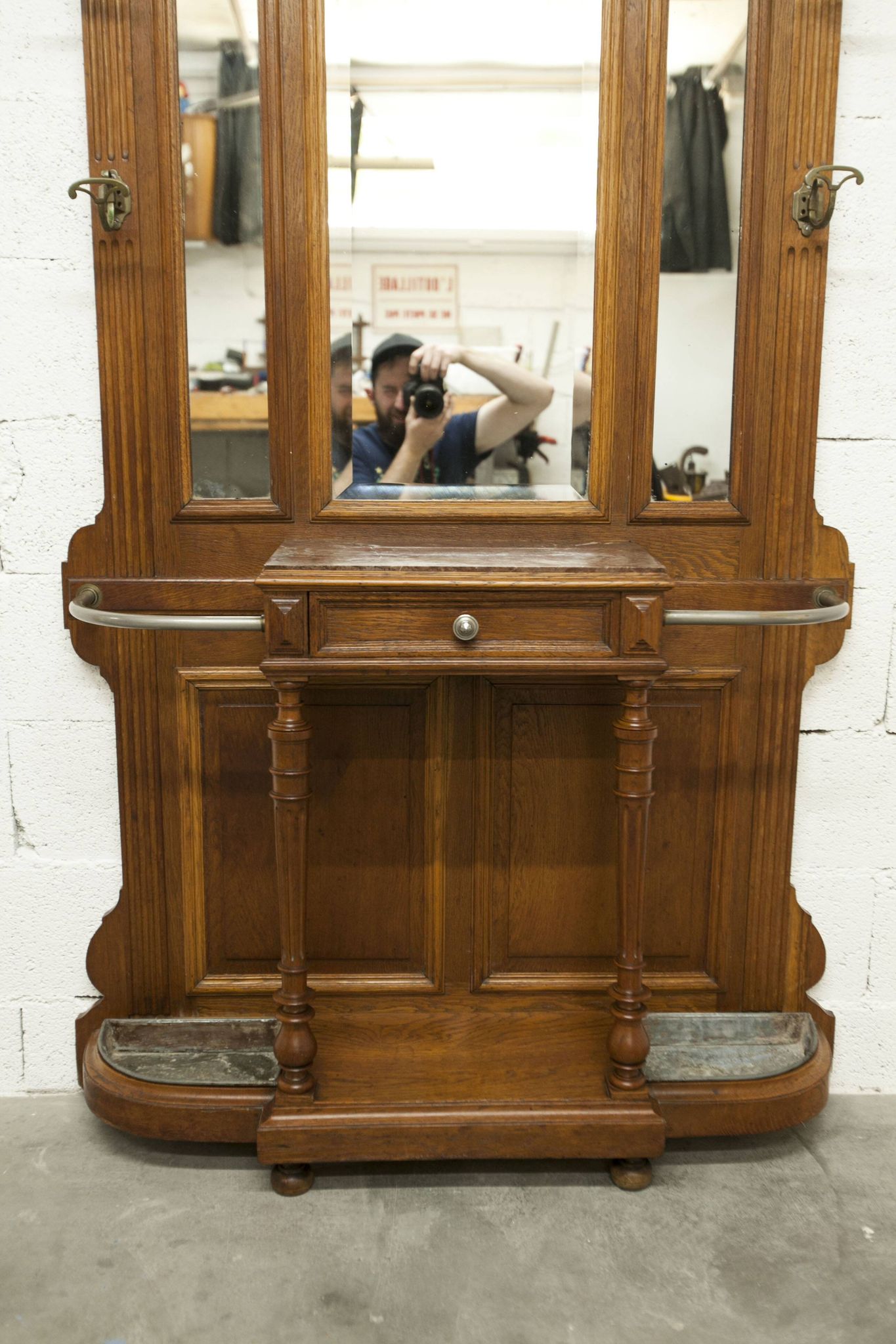 Napoleon III style walnut wardrobe, late 19th century, 3 mirrors, marble top, 8 coat hooks